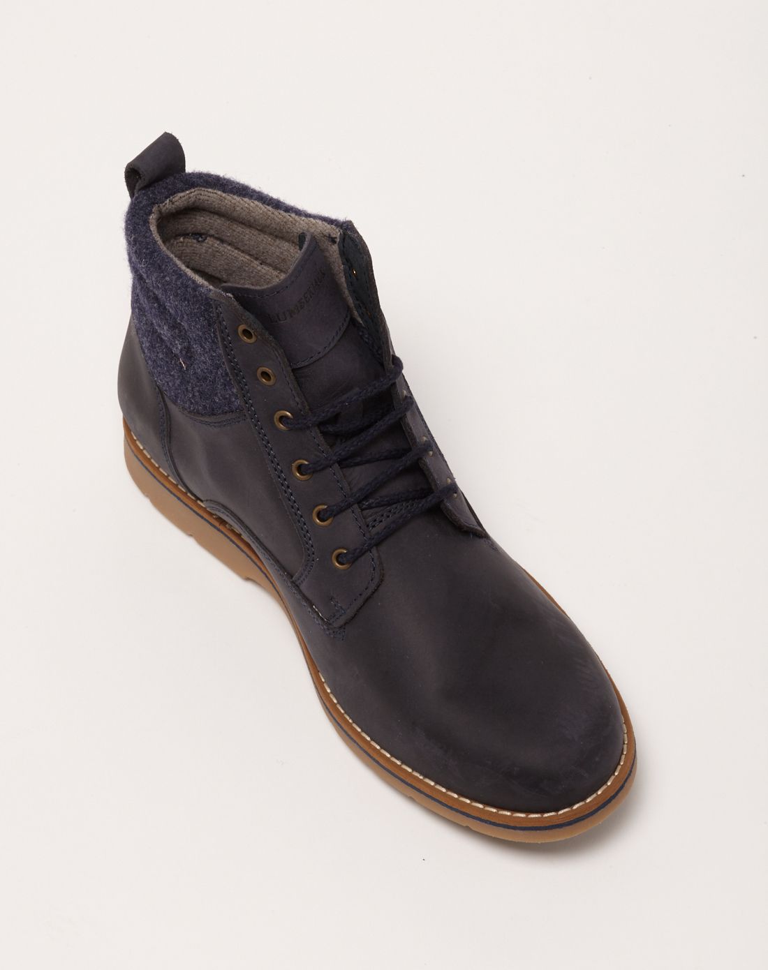 lumberjack男款海军蓝色马皮经典圆头高帮靴