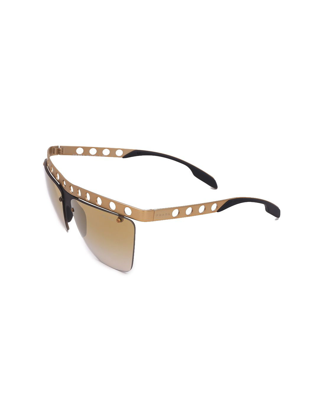 prada女款黑/金色金属孔饰边半框户外太阳眼镜
