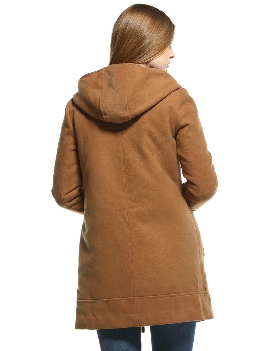 冬青色连帽长袖大衣