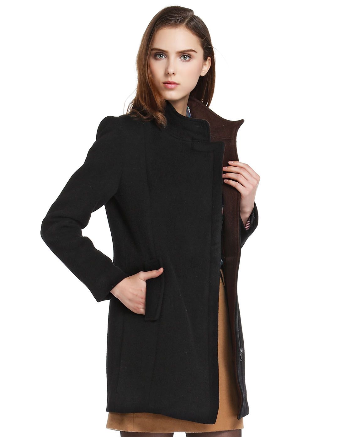 黑藏青色英伦风时尚长袖大衣