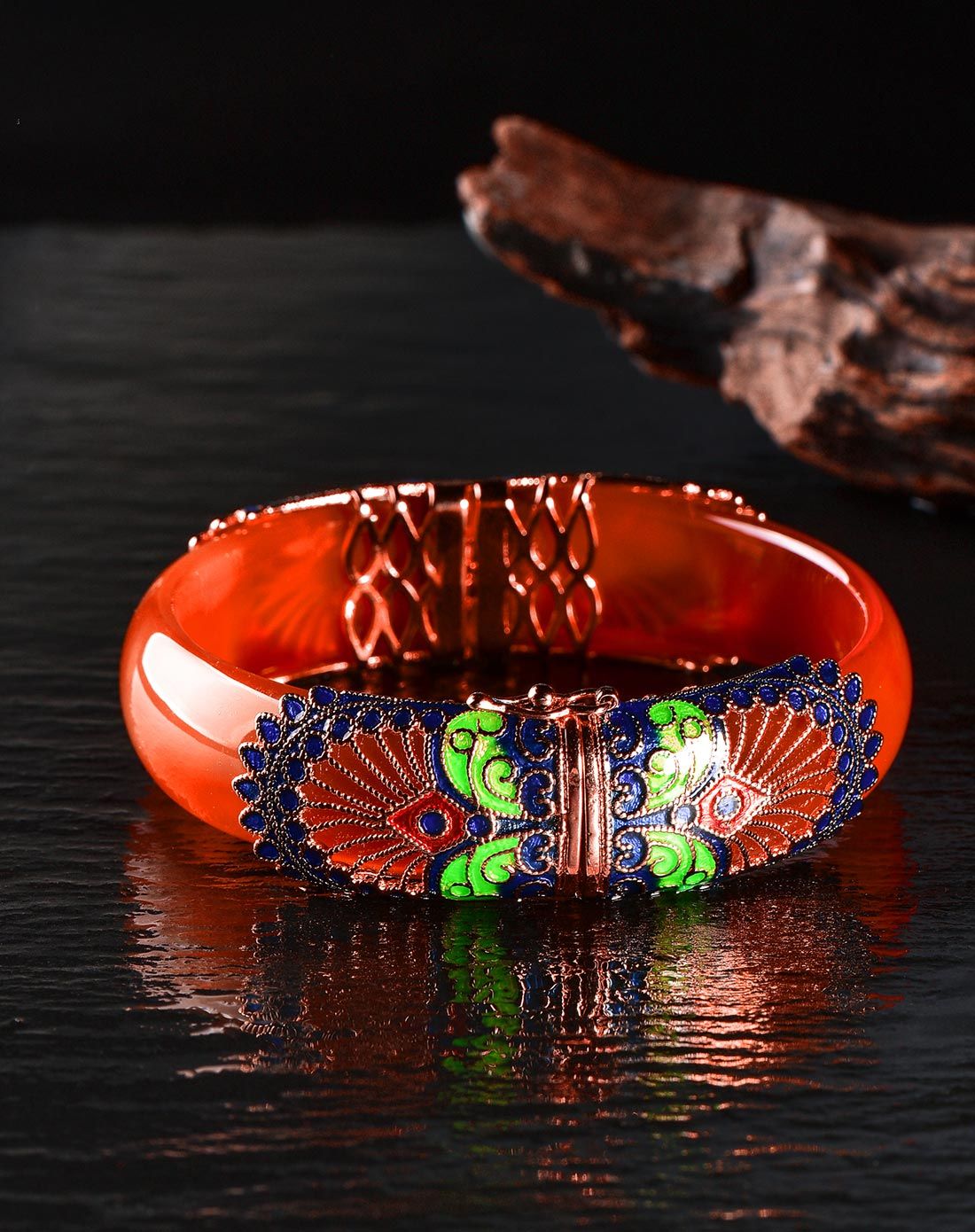 凤凰霓裳景泰蓝镶嵌玛瑙活口手镯