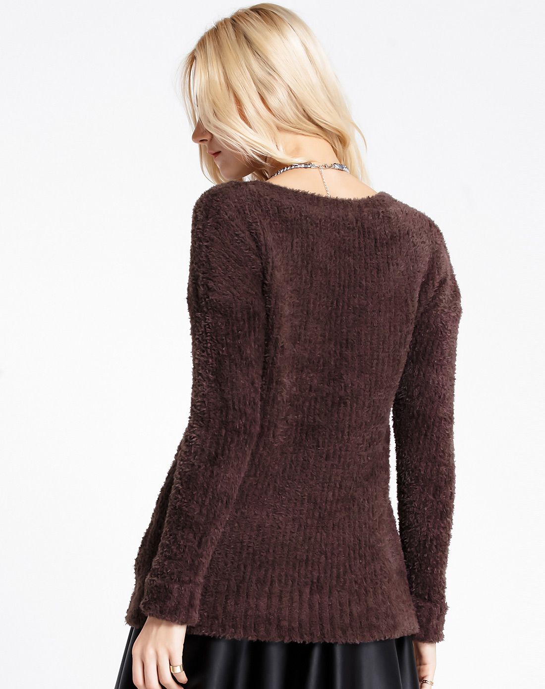 coco jameson摩卡色女式v领套衫纯色针织衫毛衣毛衫女装上衣