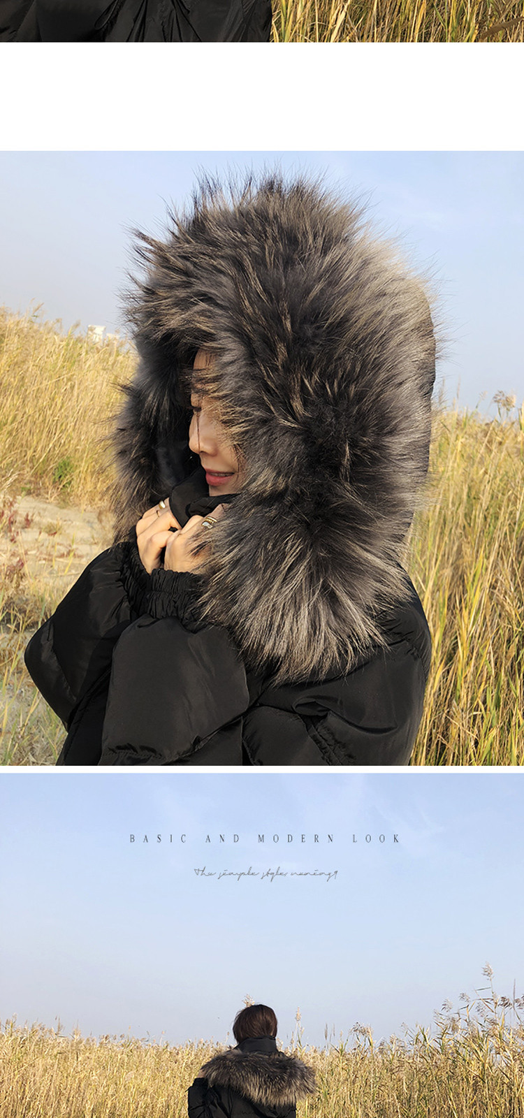naning9 韩版时尚优雅chellair貉子毛帽子长款羽绒服