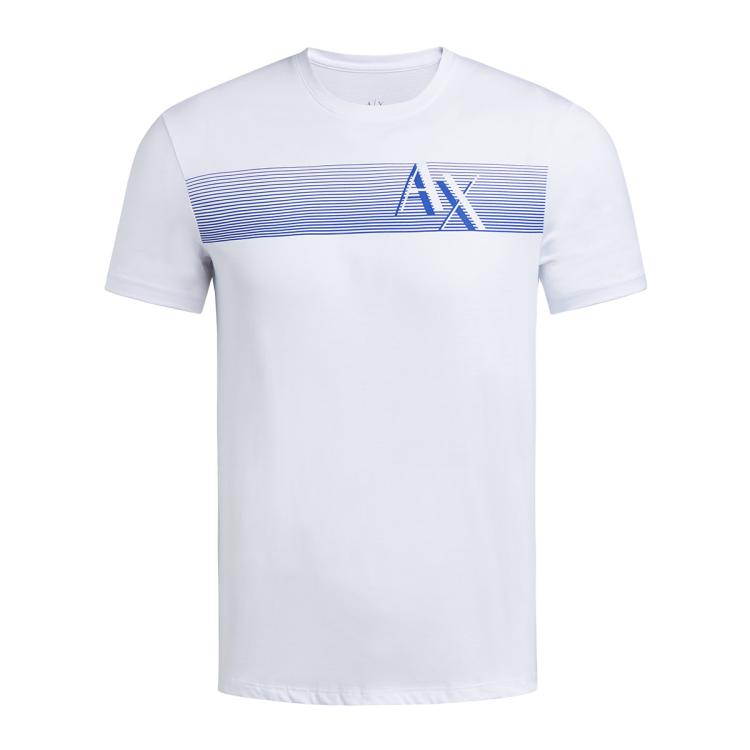 Armani Exchange 阿玛尼男士休闲条纹短袖t恤衫 In White