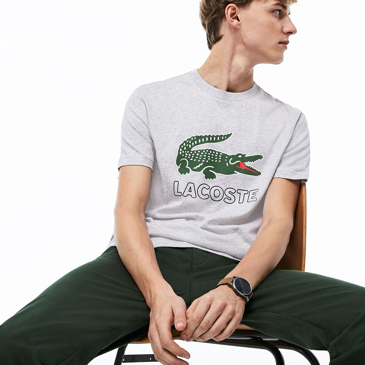 lacoste 男式大鳄鱼logo圆领短袖t恤 th6386