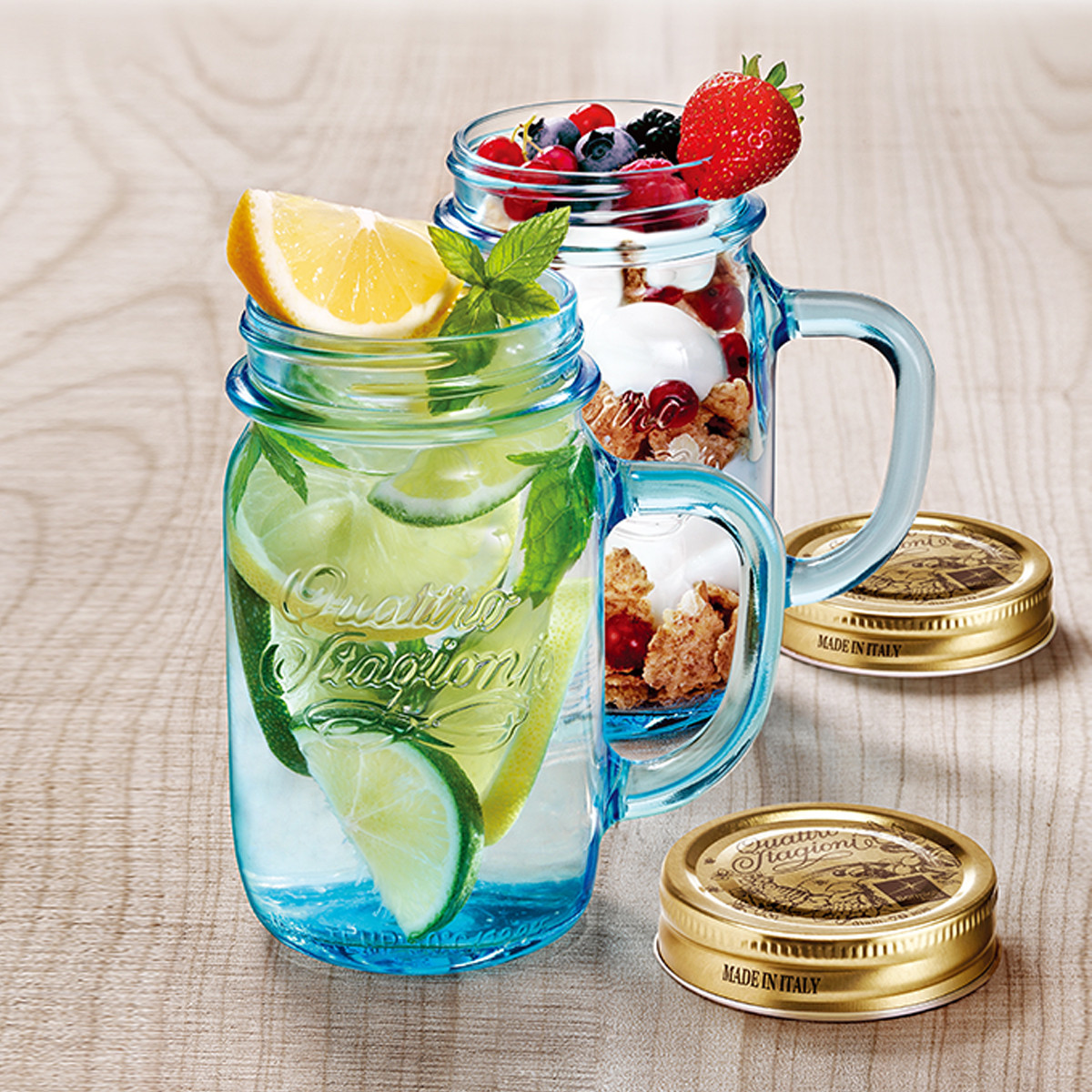 春节进口公鸡杯带把创意玻璃饮料水杯带盖果汁杯子六只装