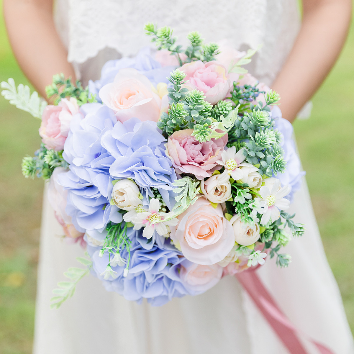 玫瑰绣球结婚仿真花束新娘花球手捧花摄影婚礼道具假花绢花多款