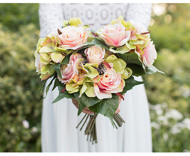 仿真花艺绢花假花室内装饰插花 唯美玫瑰花绣球花扎束