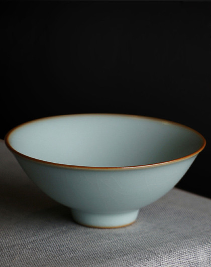 景德镇汝窑斗笠茶杯单杯功夫茶主人杯陶瓷茶具薄胎天青色开片可养