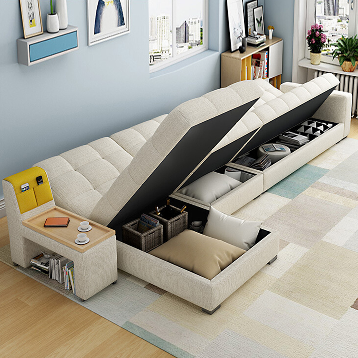 可储物北欧小户型可拆洗客厅贵妃转角沙发组合布艺沙发