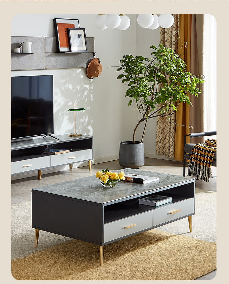 轻奢风茶几电视柜组合钢化玻璃台面品质茶电126807