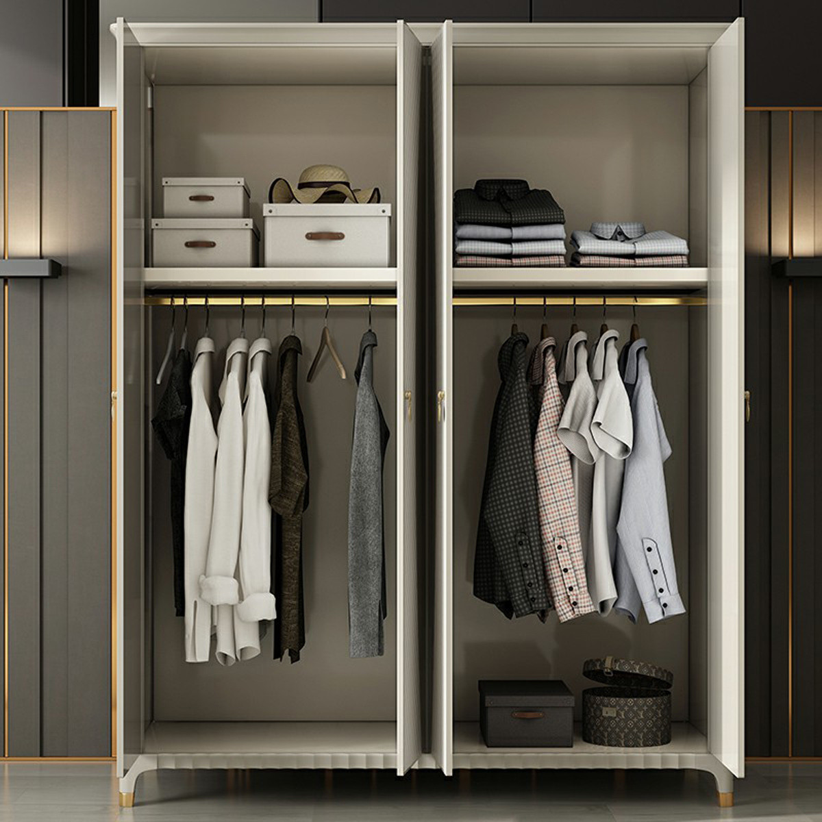 原创后现代轻奢衣柜四门皮质衣橱高端家具卧室家具衣柜大户型简约