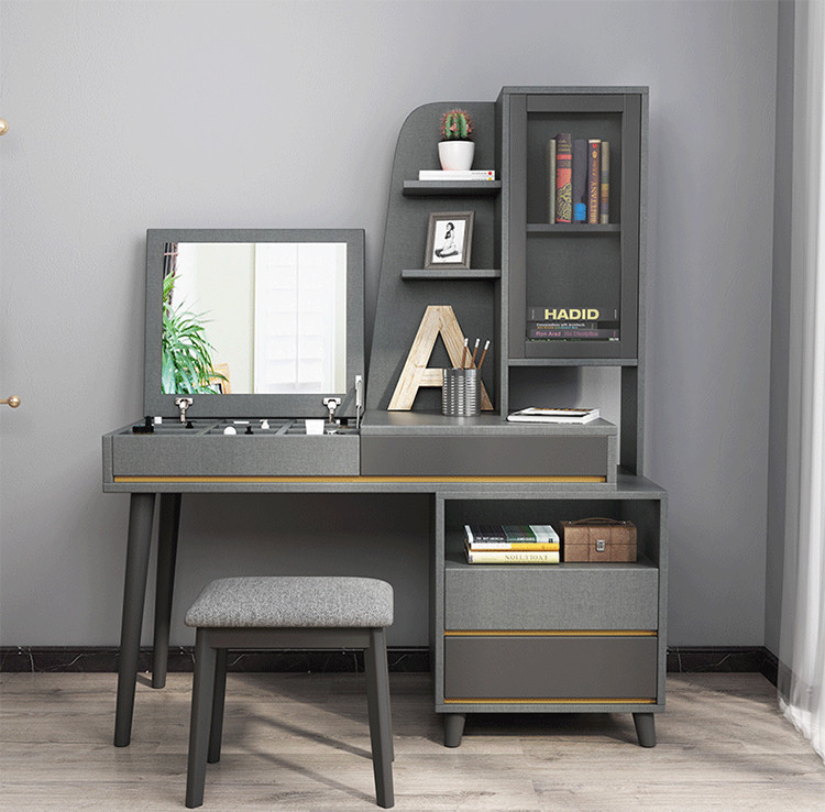 北欧现代简约风格卧室书柜书桌梳妆台一体组合家用书架学习电脑桌