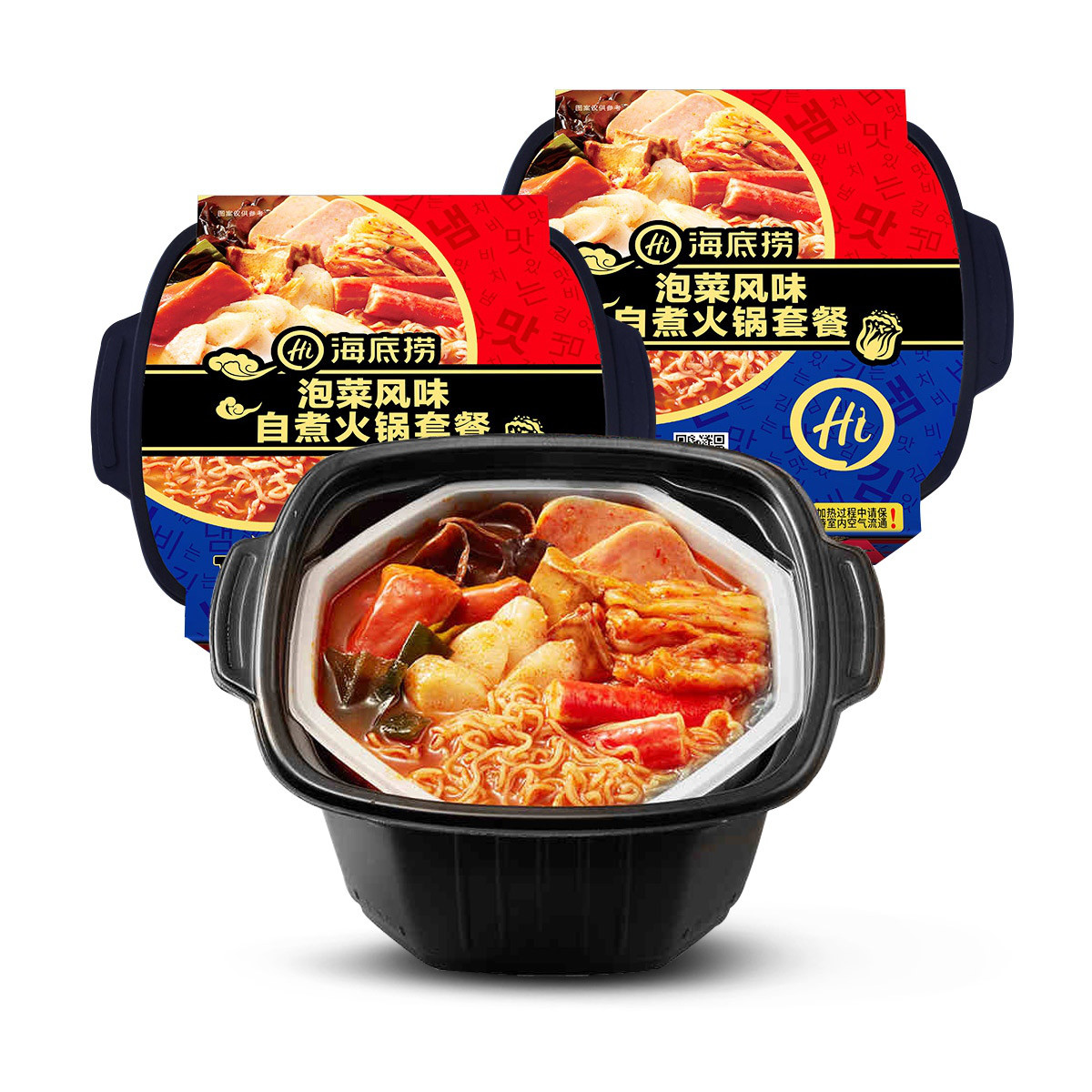 海底捞韩式泡菜风味自煮火锅懒人火锅方便面速食自热火锅381g*2