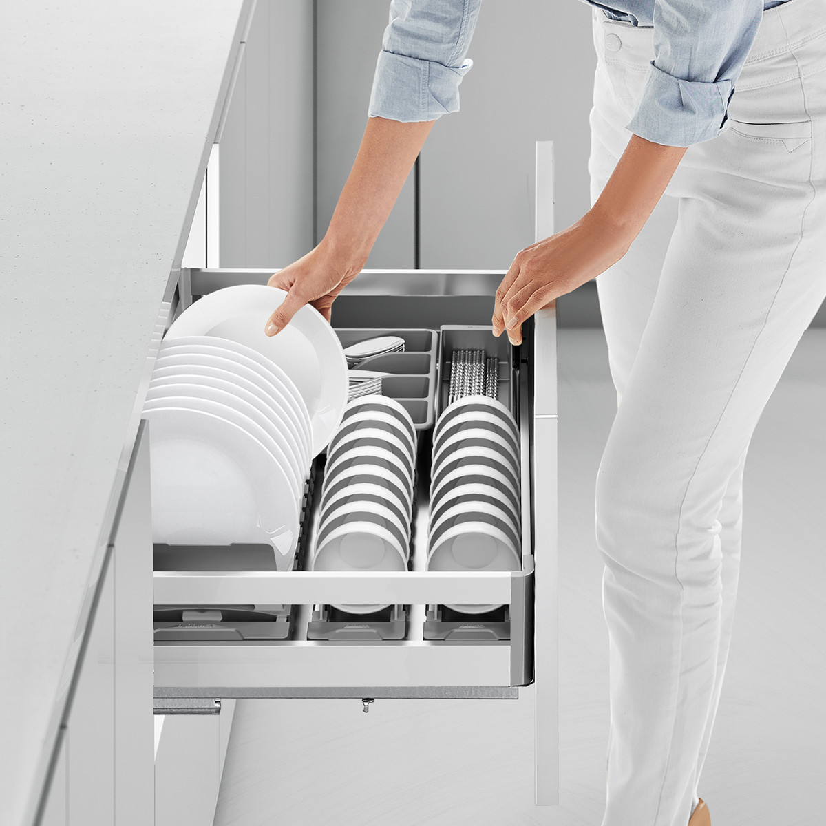 悍高 橱柜拉篮304不锈钢收纳架碗碟篮抽屉式厨房碗碟架双层碗