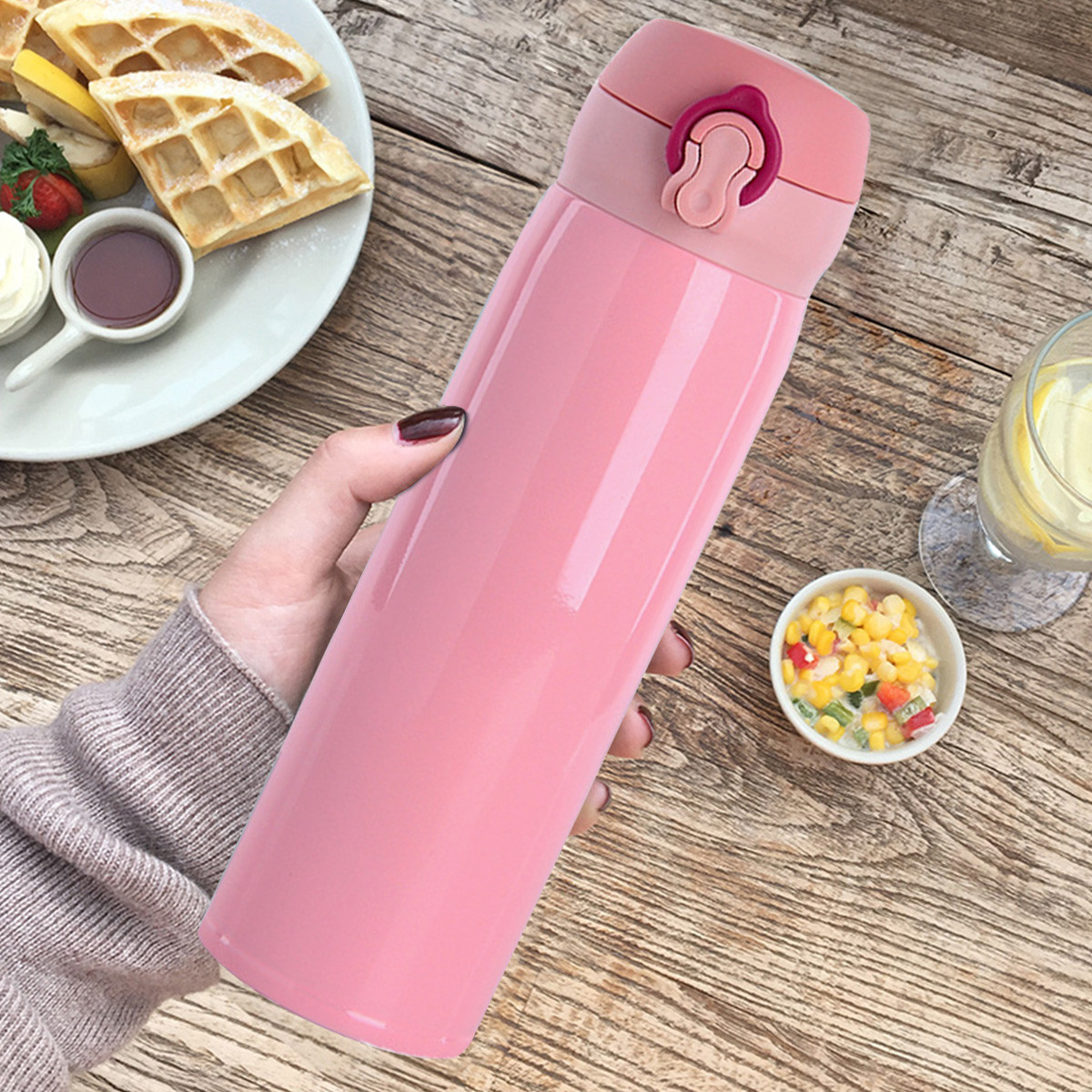 【弹跳杯】粉色弹跳保温杯 男女便携水杯500ml大容量