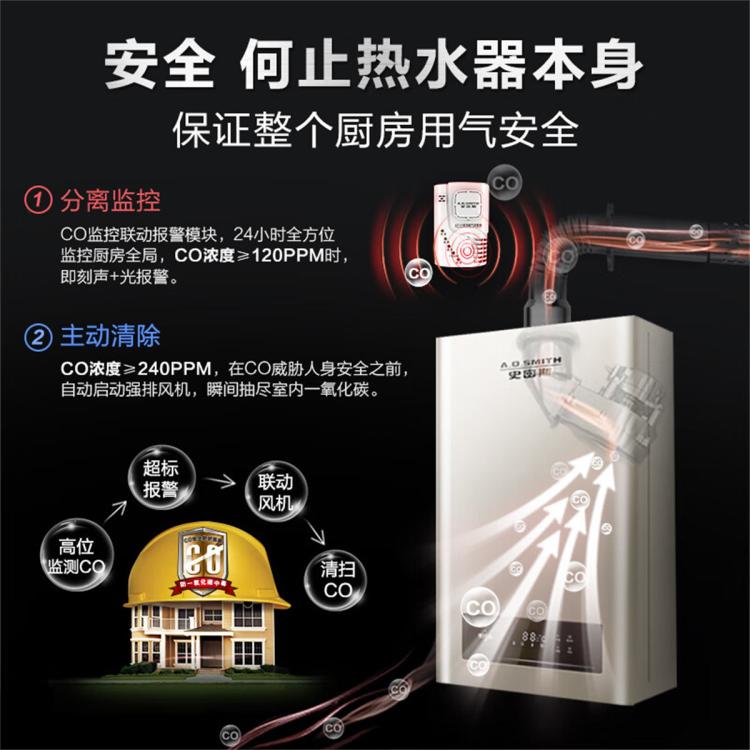 A.O.SMITH 史密斯16升零冷水燃气热水器BJS单管巡航不锈钢换热器包8年恒温