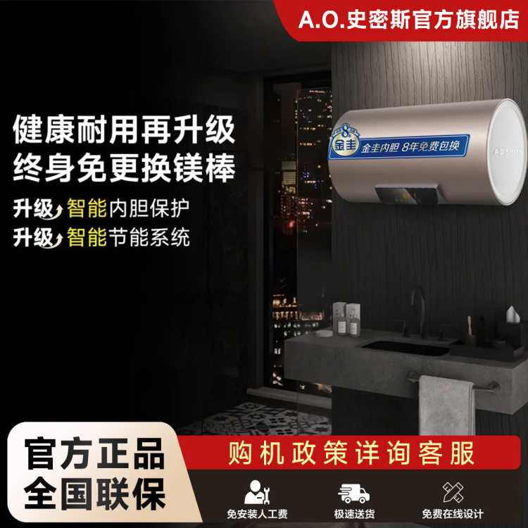 A.O.SMITH 史密斯金圭内胆电热水器ED3专利免更换镁棒60升80升速热节能耐用