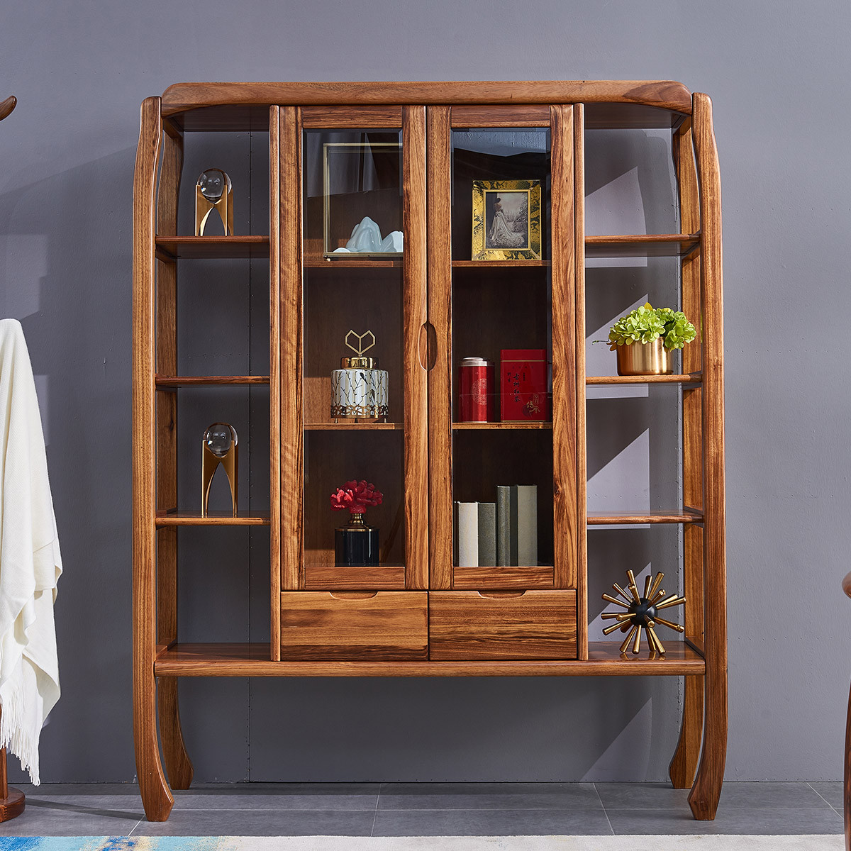 装饰柜乌金木全实木间厅柜客厅隔断柜玄关柜双面装饰酒柜简约