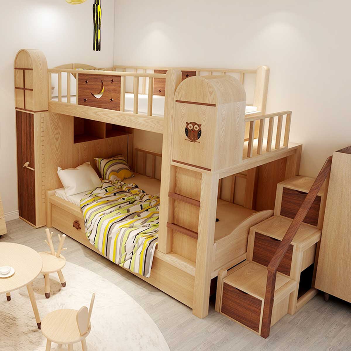儿童床上下床高低床子母床二层床实木现代简约双层床多功能上下铺