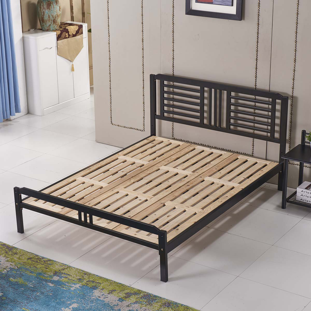 叠亿 铁艺床 铁架床 铁床 实木床板 加厚钢管 双人床 卧室床 卧室家具