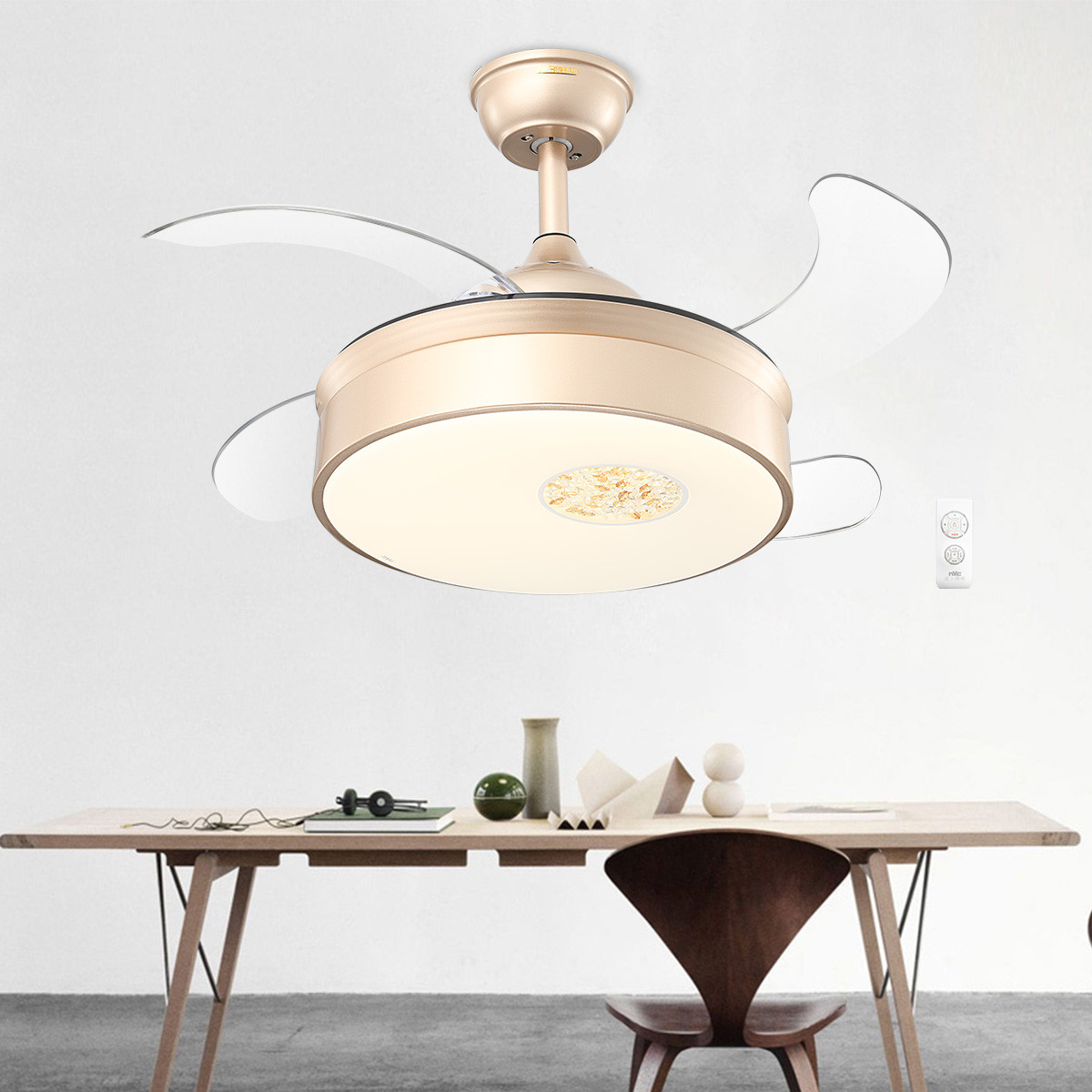 雷士照明美式复古餐厅吊灯风扇灯吊扇灯隐形扇叶遥控灯具