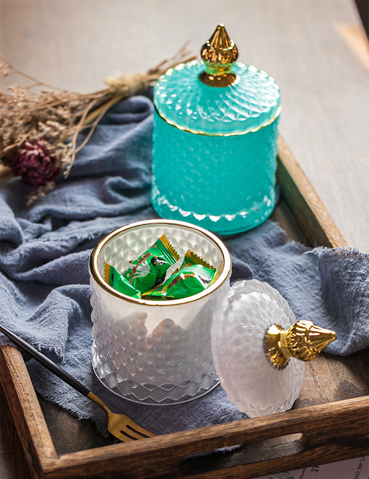 彩色零食罐糖果罐干果水果玻璃收纳罐装饰器皿储蓄罐带盖防飞灰