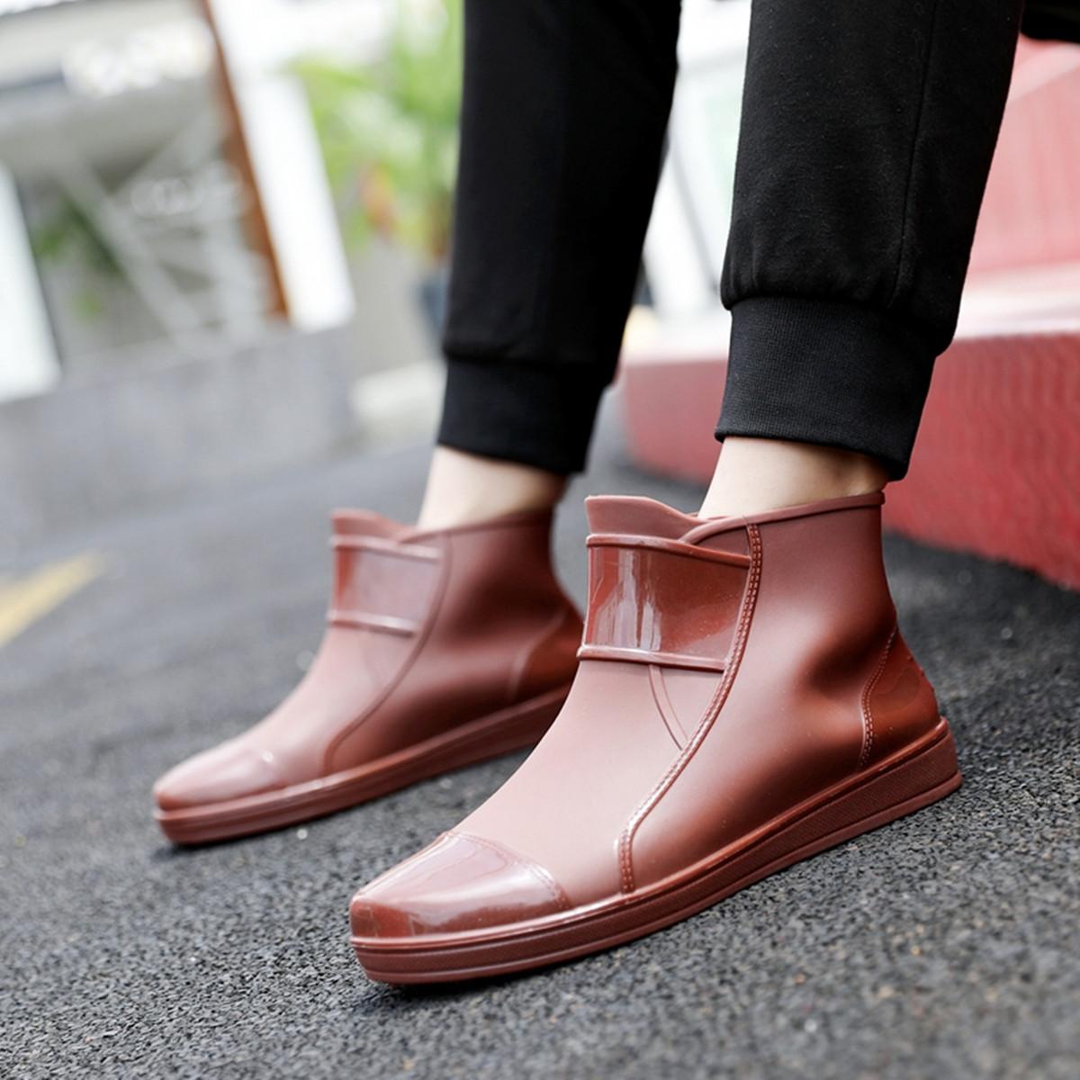 雨鞋男士春秋季低帮防水鞋平底防滑胶鞋短筒时尚成人水鞋男