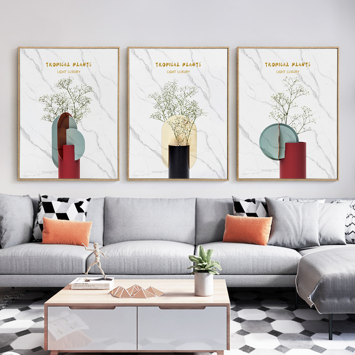北欧客厅装饰画现代简约壁画沙发背景墙画ins风格餐厅挂画三联画