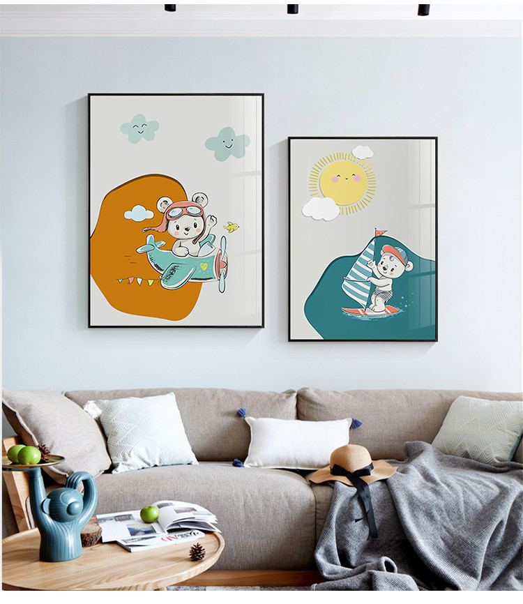 卡通客厅装饰画北欧风抽象动物儿童房挂画现代简约沙发背景墙壁画