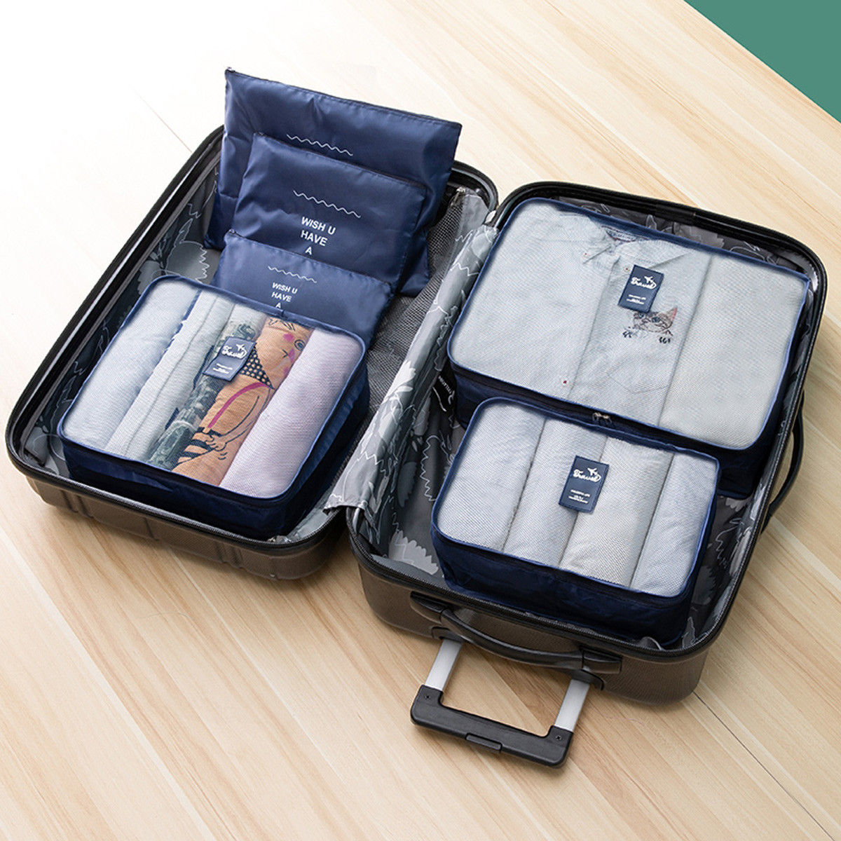 六件套旅行收纳套装行李箱整理包衣物分装袋化妆包