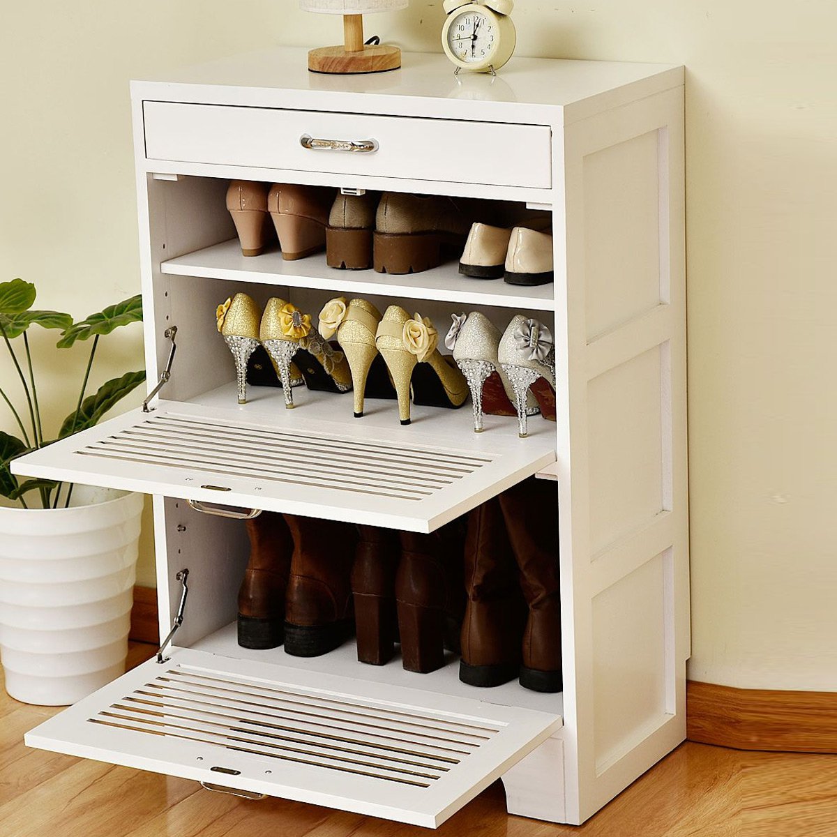 现代简约全木翻门鞋柜门厅隔断多层翻斗玄关鞋架鞋柜