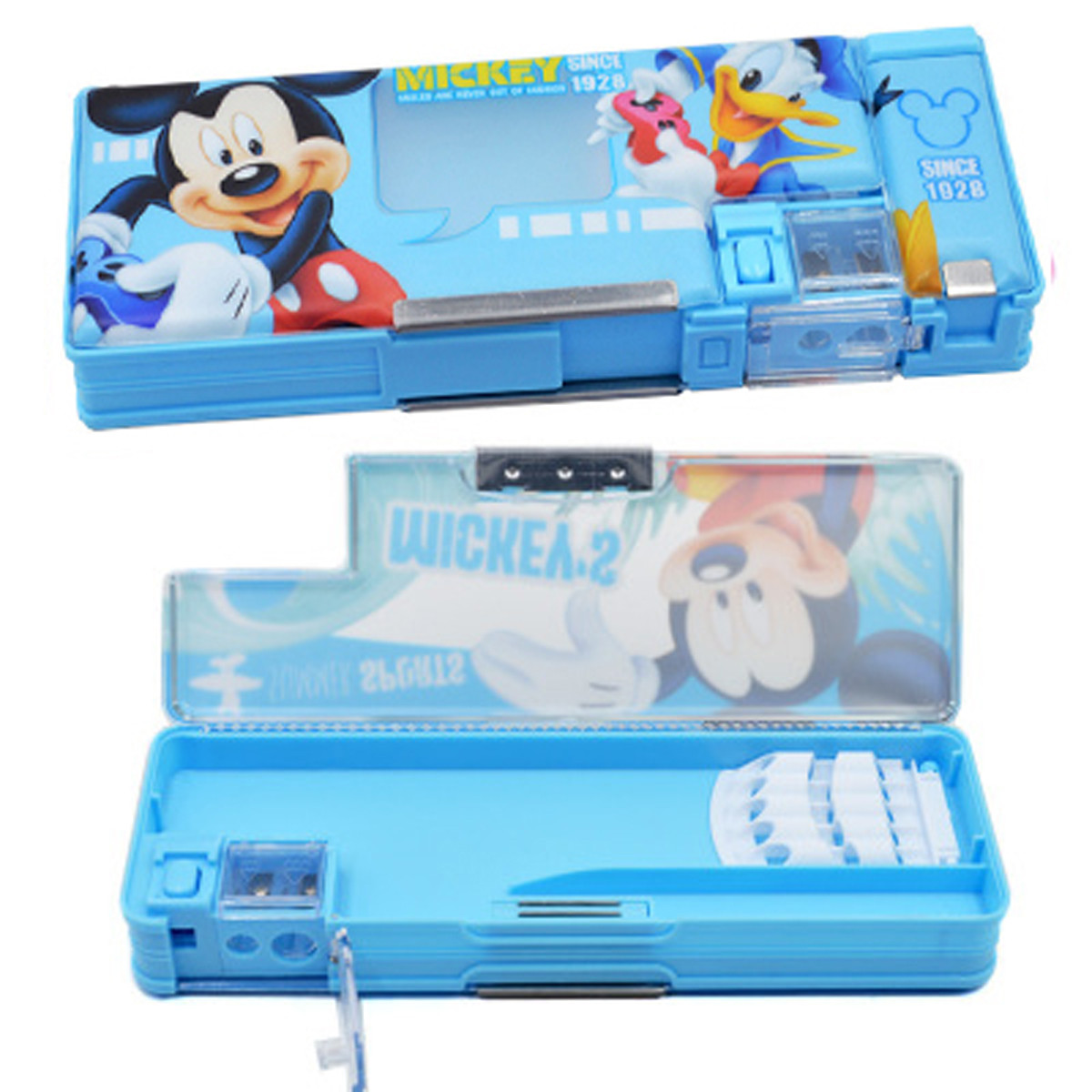 迪士尼多功能双面透明文具盒塑料笔盒儿童透明铅笔盒