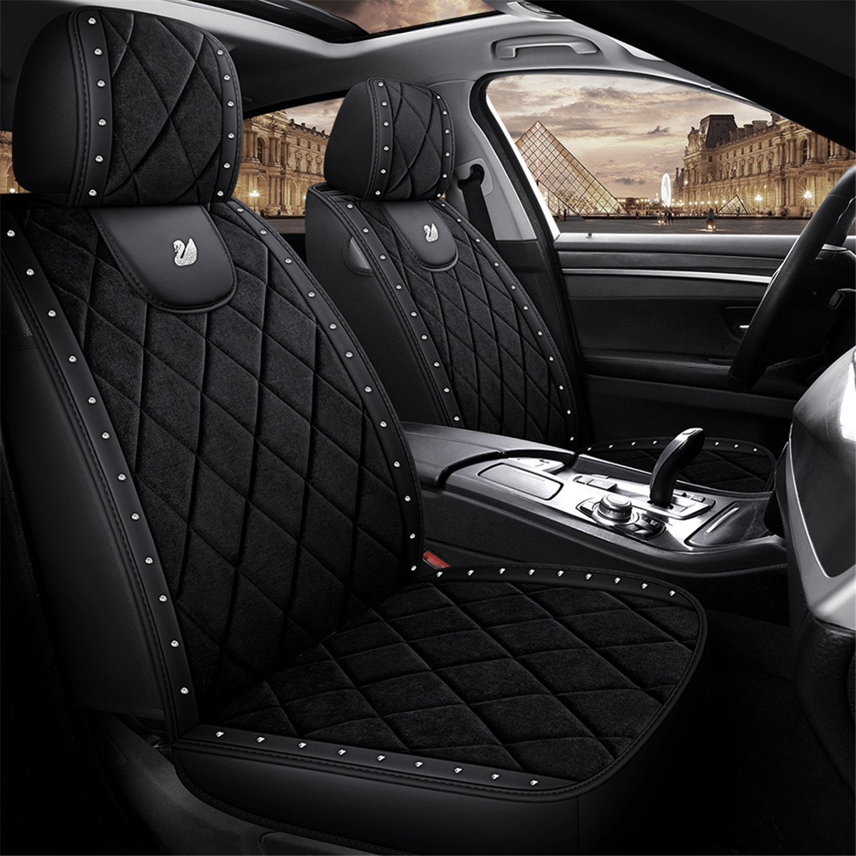 19年新款3d立体全包围座垫皇冠天鹅绒布镶钻秋冬汽车坐垫