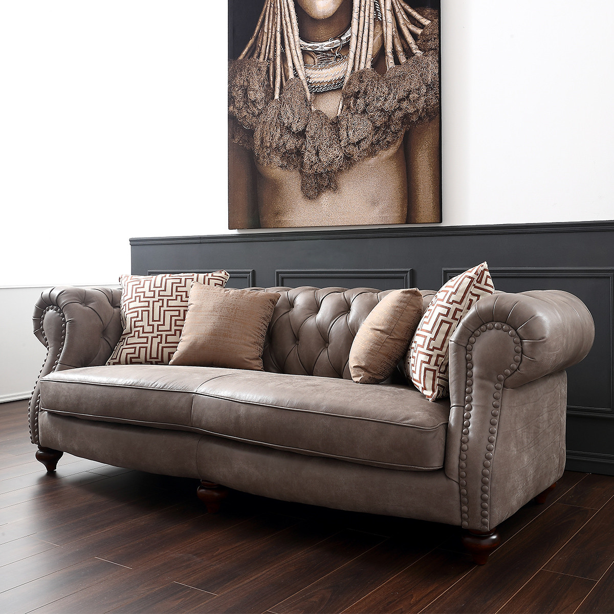 美克恩恺 经典美式复古工业风 中厚皮沙发 客厅复古头层真皮三人沙发