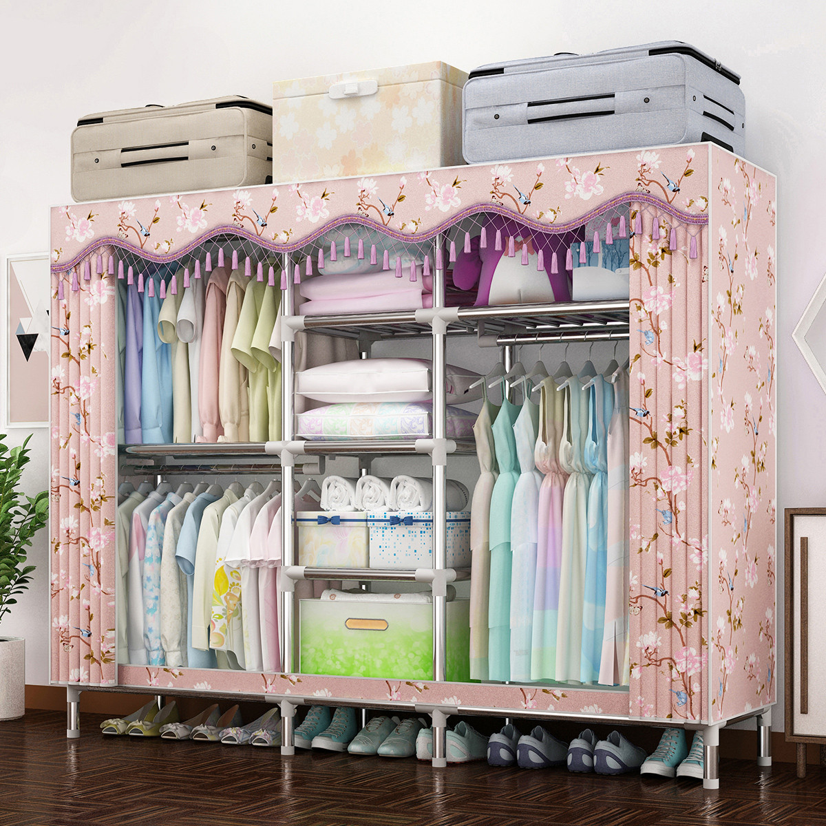 2米长简易衣柜布艺钢架加粗加固布衣柜简约现代组装衣橱收纳柜子