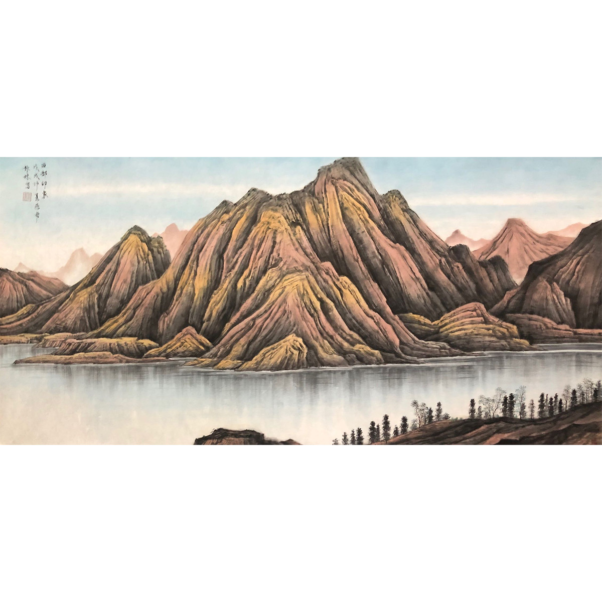 艺术家手绘真迹 张栋作品 秋山飞瀑 山水国画客厅装饰画挂画