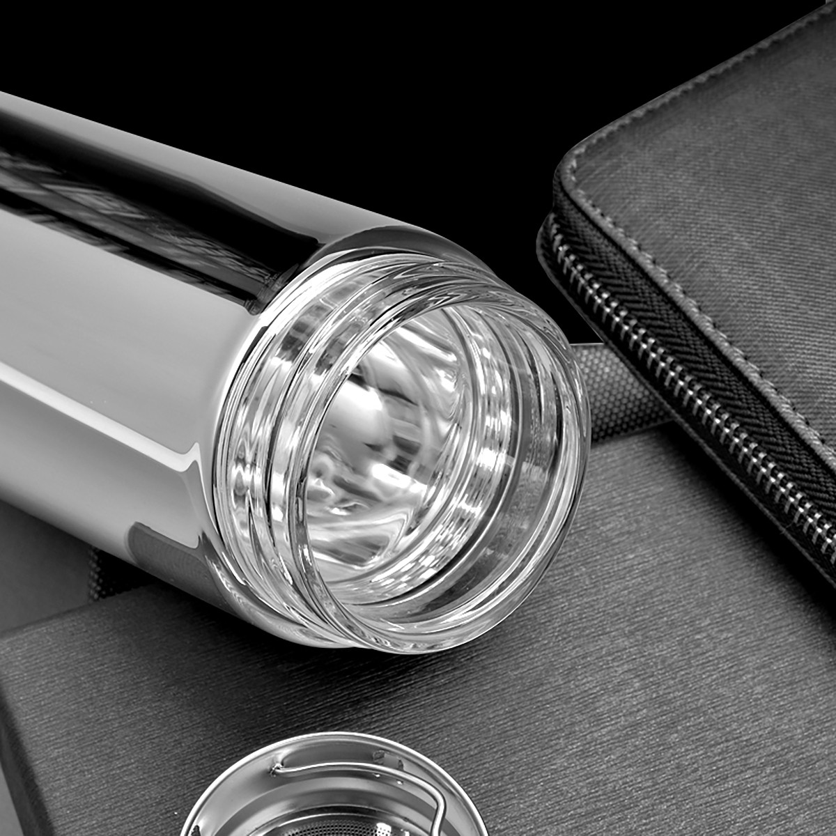 英国lebete双层玻璃保温杯水晶真空水杯子男士高档商务茶杯过滤带盖