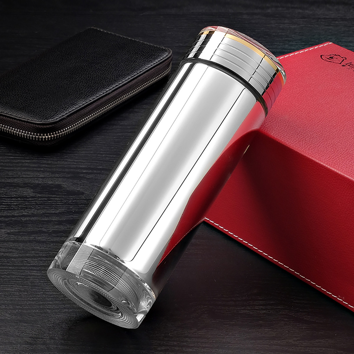 英国lebete双层玻璃保温杯水晶真空水杯子男士高档商务茶杯过滤带盖