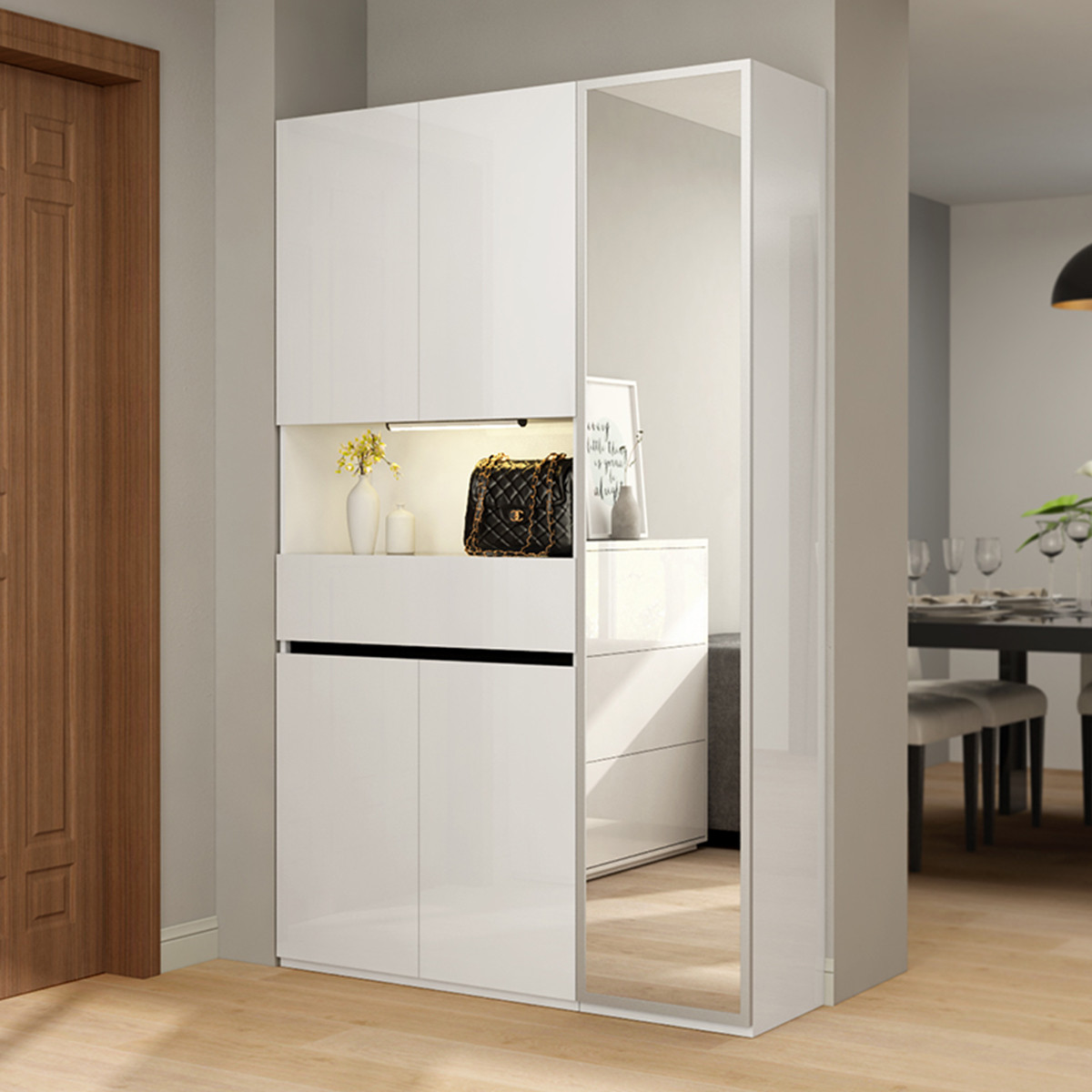 明斯克 简约现代门厅柜玄关柜收纳鞋柜衣帽柜多功能穿衣镜组合鞋橱