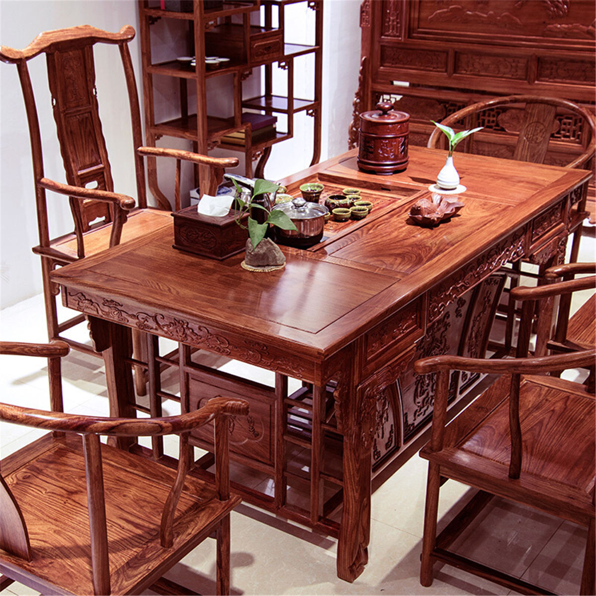 红木茶桌椅组合实木中式仿古茶艺桌喝茶功夫茶台泡茶虎脚茶桌