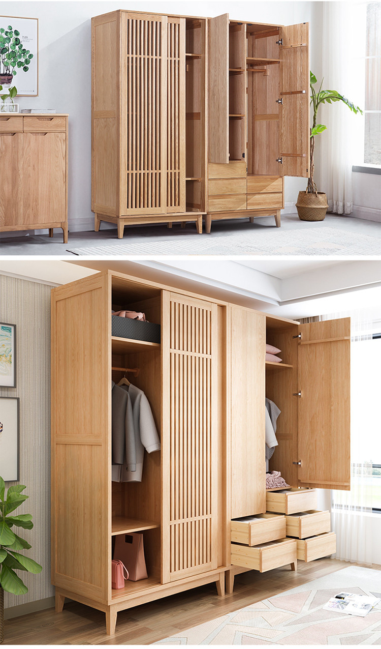 北欧衣柜实木白橡木推拉门2门4门大衣柜日式衣橱收纳卧室家具