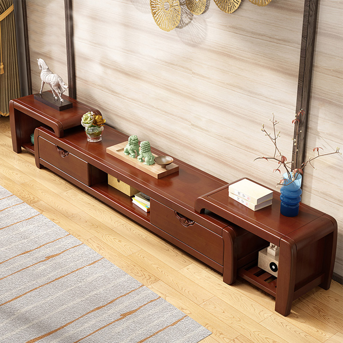 新中式实木电视柜现代简约中式客厅组合可伸缩地柜储物柜