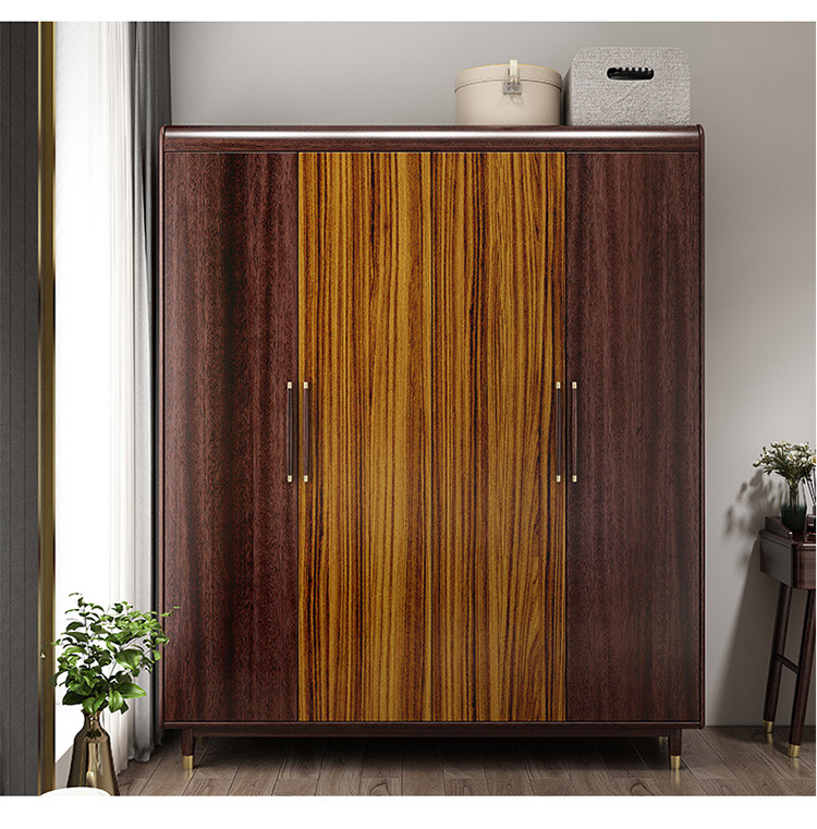 【胡桃木】新中式实木衣柜乌金木拼色卧室轻奢四门大容量储物衣橱