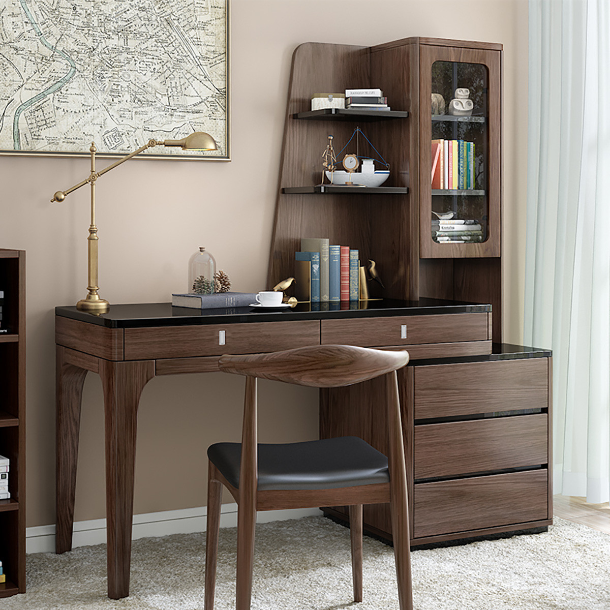 预北欧书桌书房电脑桌简约现代书台书柜组合z633