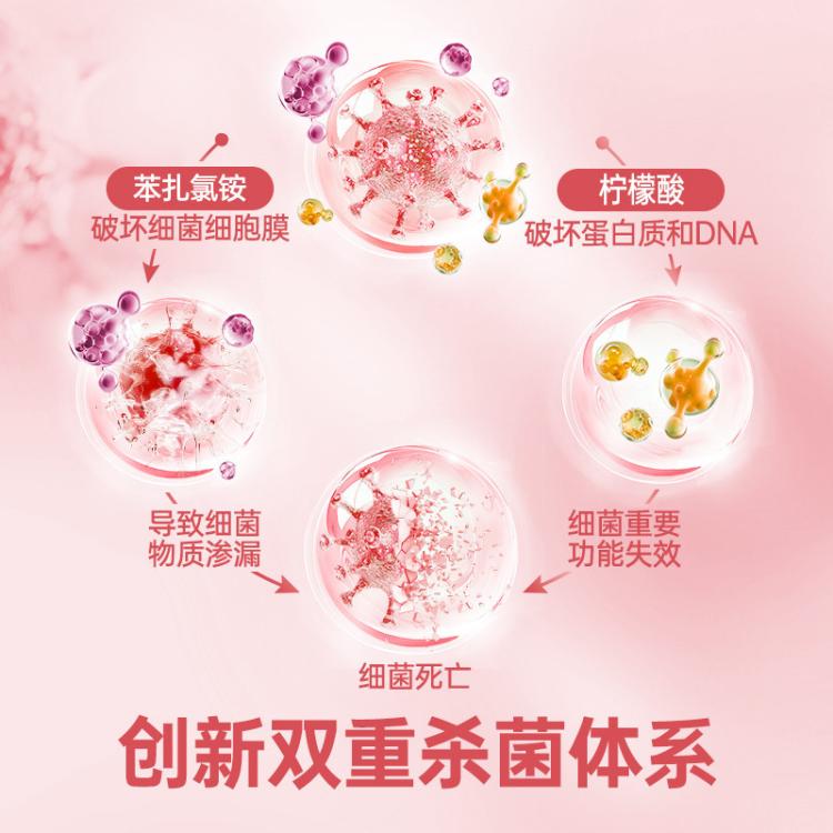 Dettol 【衣物杀菌留香】滴露自然消毒液 白桃与葡萄柚香氛1L*2+湿巾10片