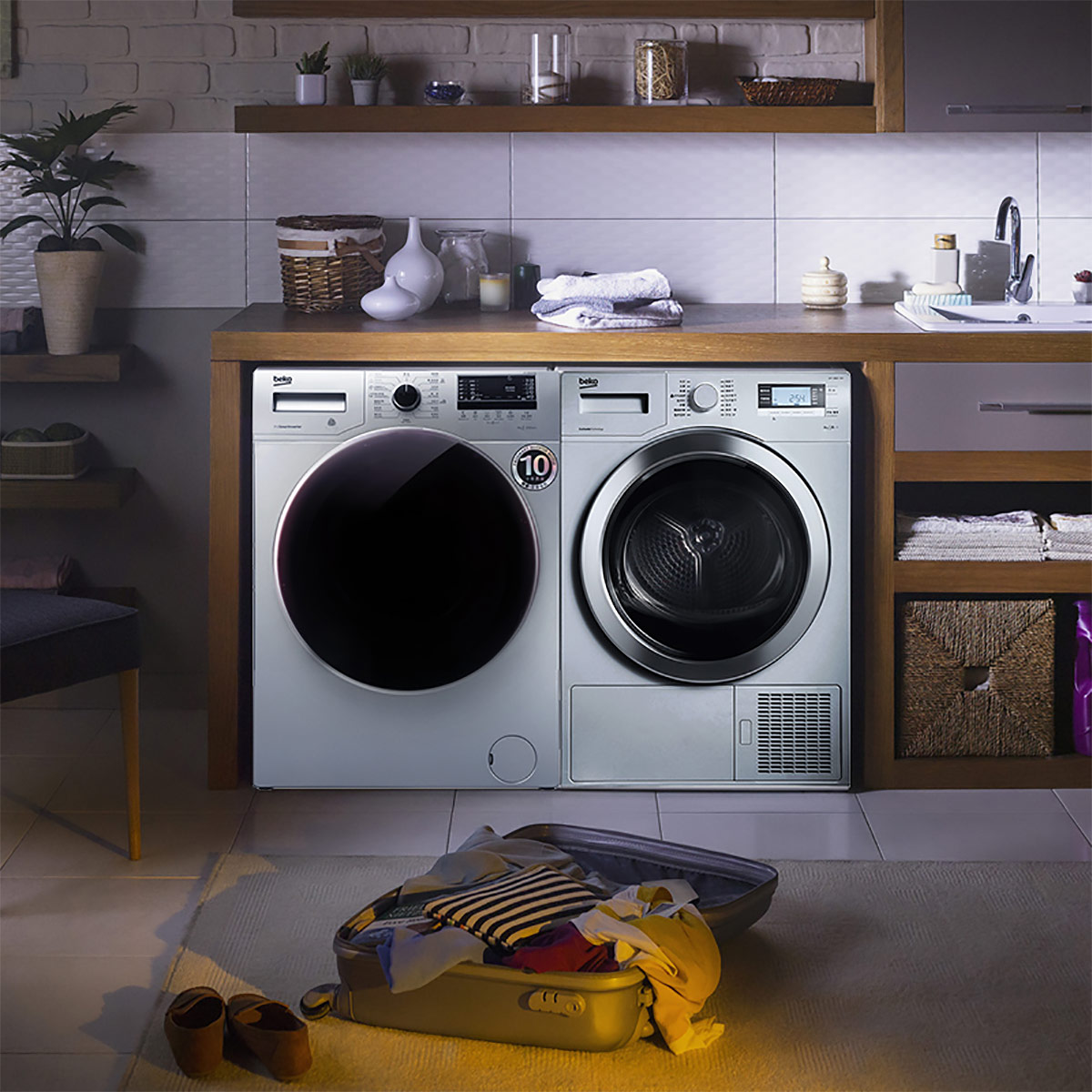 beko英国倍科(beko) 变频滚筒洗衣机 热泵式干衣机(烘干机)组合套装