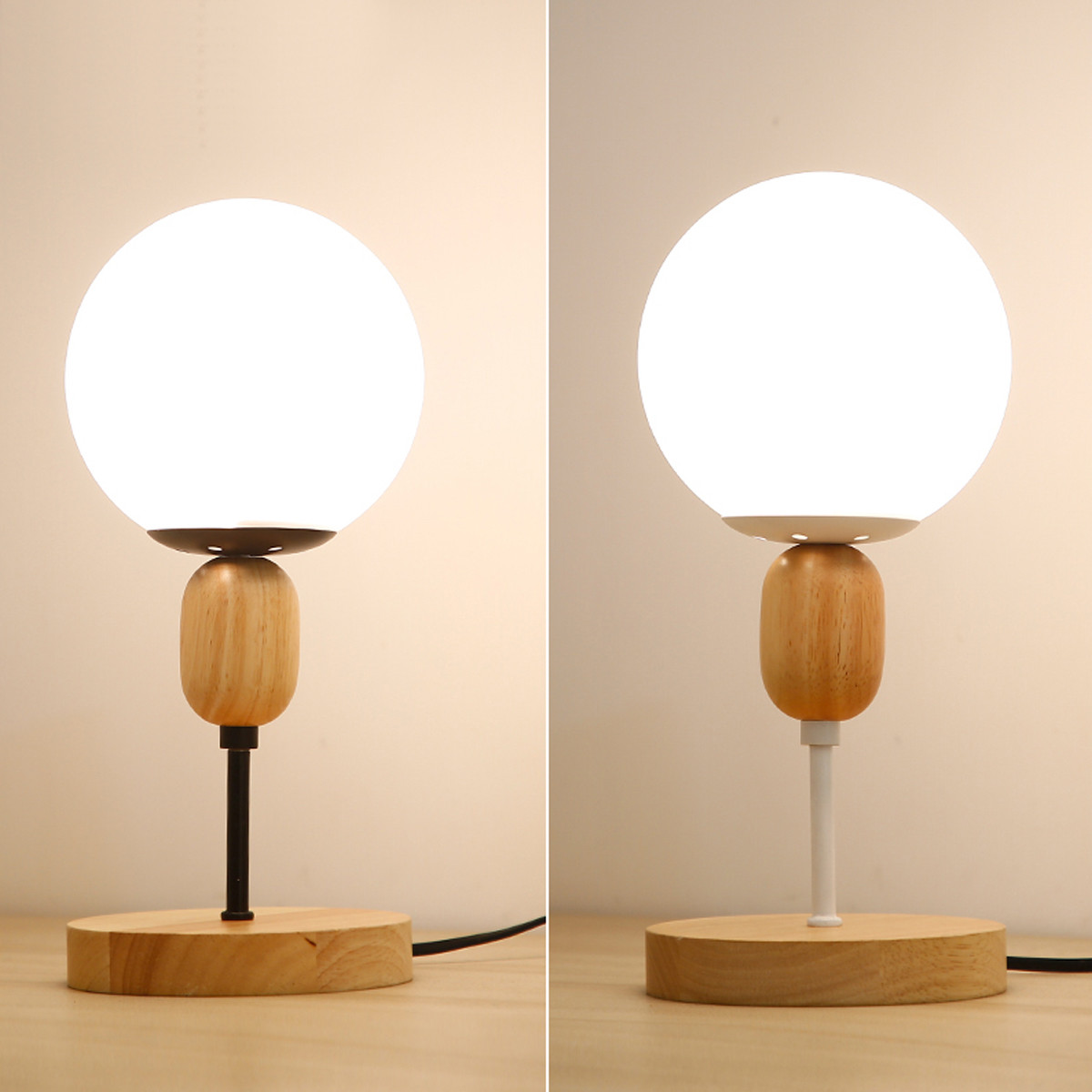 北欧台灯原木个性卧室灯具床头灯现代书桌灯木艺护眼球形创意家用中式