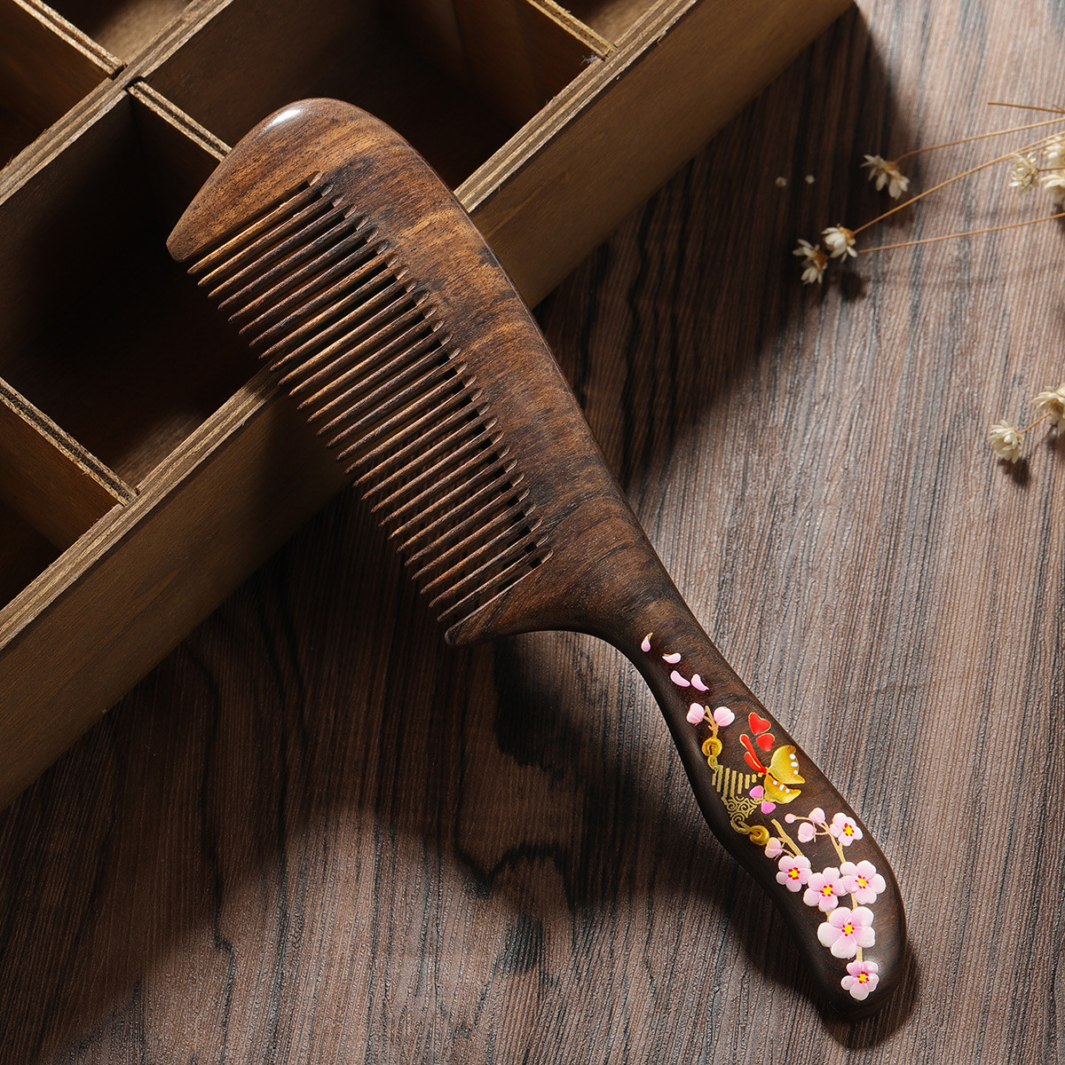 长款木梳手工礼品梳子沉贵宝木梳漆艺梳彩绘创意木梳