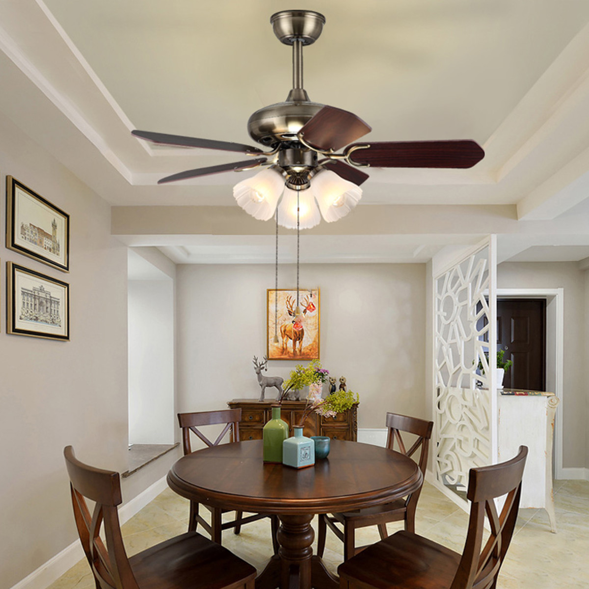 吊扇灯 风扇灯 客厅饭厅卧室装饰风扇吊灯美式复古欧式餐厅吊灯具